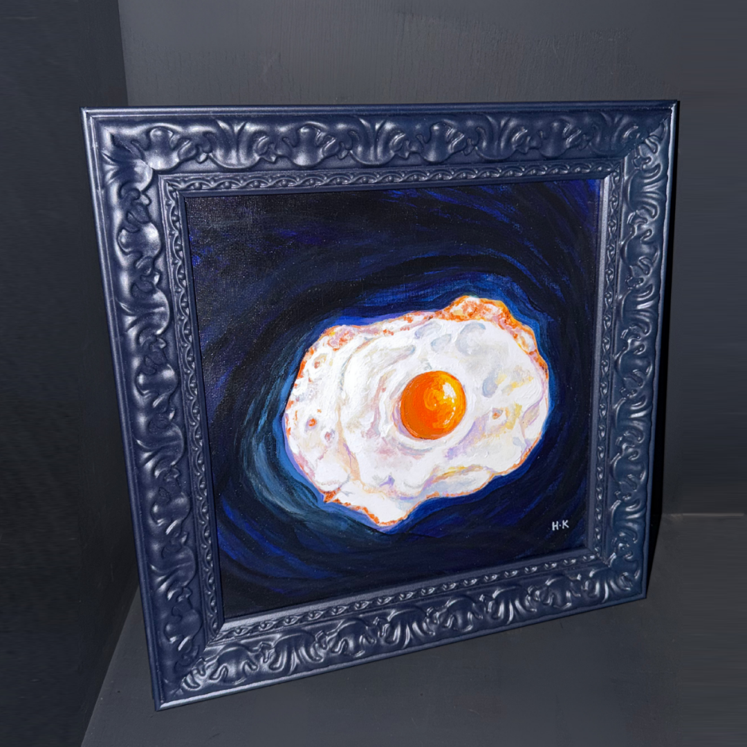 Fried Egg — Original Acrylic on Canvas by Hina Khan, framed